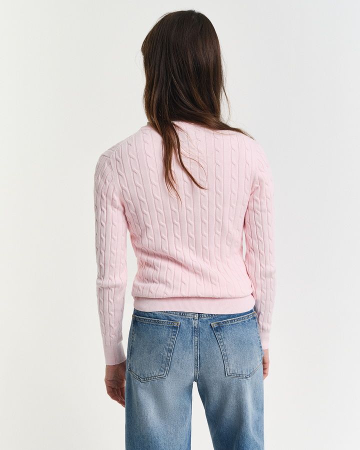 Stretch Cotton Cable Knit V-Neck Sweater