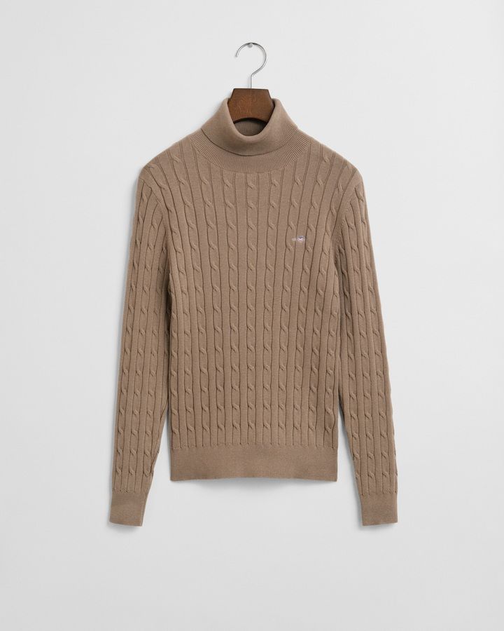 Stretch Cotton Cable Knit Turtleneck Sweater