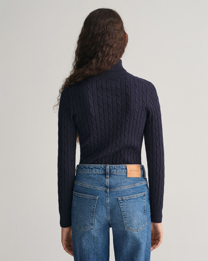Stretch Cotton Cable Knit Turtleneck Sweater