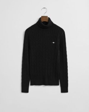 Stretch Cotton Cable Knit Turtleneck Sweater