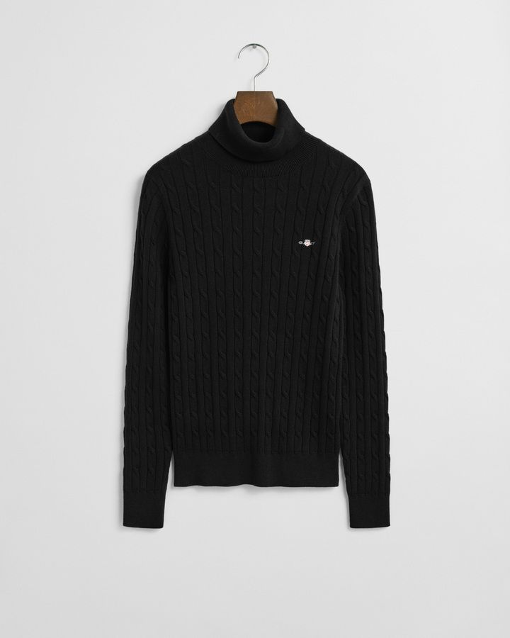 Stretch Cotton Cable Knit Turtleneck Sweater