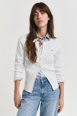 Stretch Cotton Cable Knit Cardigan