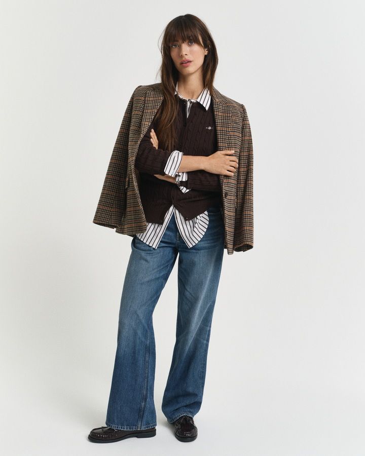 Stretch Cotton Cable Knit Cardigan