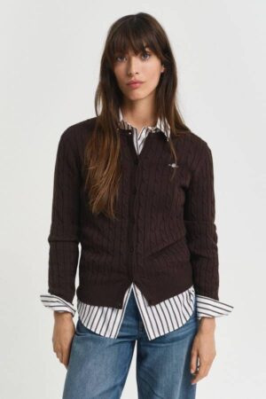 Stretch Cotton Cable Knit Cardigan