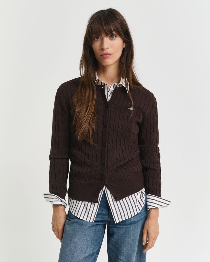 Stretch Cotton Cable Knit Cardigan