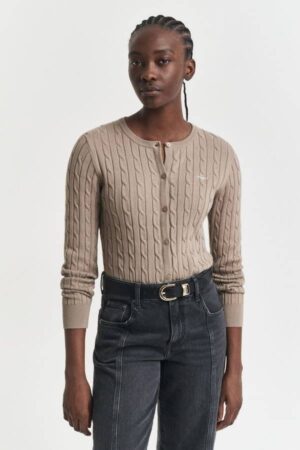 Stretch Cotton Cable Knit Cardigan