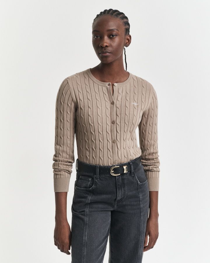 Stretch Cotton Cable Knit Cardigan