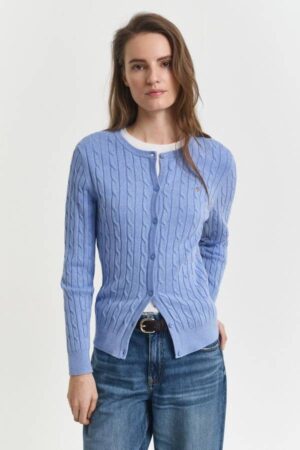 Stretch Cotton Cable Knit Cardigan