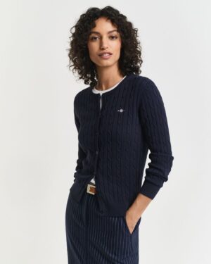 Stretch Cotton Cable Knit Cardigan
