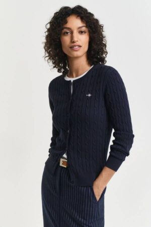 Stretch Cotton Cable Knit Cardigan