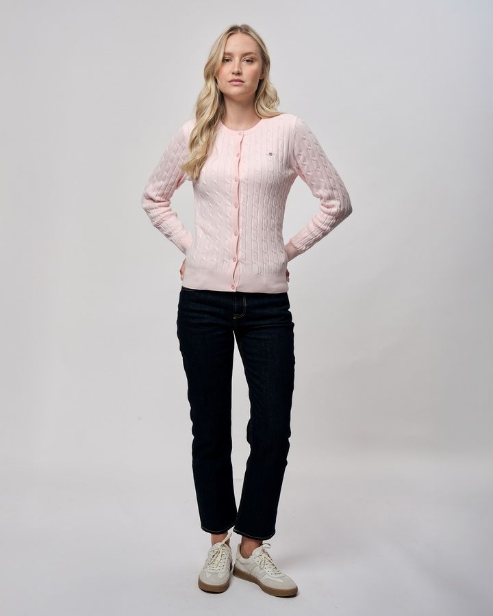 Stretch Cotton Cable Knit Cardigan