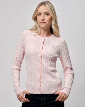 Stretch Cotton Cable Knit Cardigan