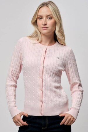 Stretch Cotton Cable Knit Cardigan