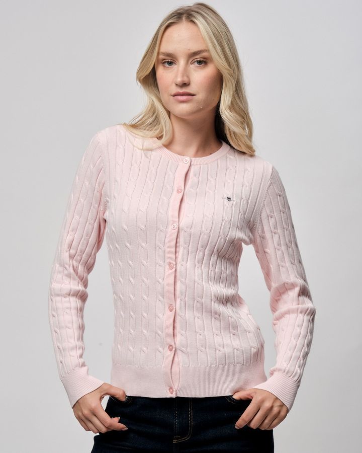 Stretch Cotton Cable Knit Cardigan