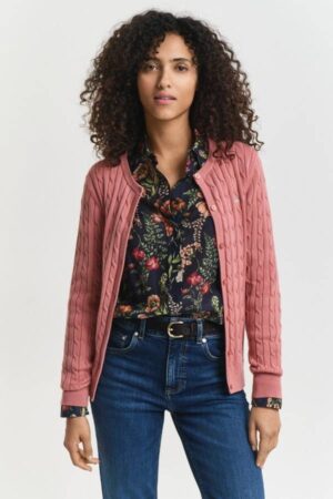 Stretch Cotton Cable Knit Cardigan