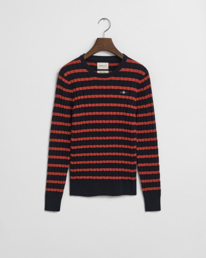 STRETCH COTTON CABLE STRIPE C-NECK
