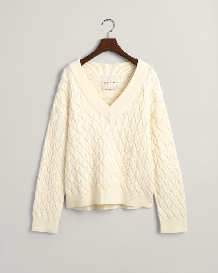 TEXTURED COTTON V-NECK