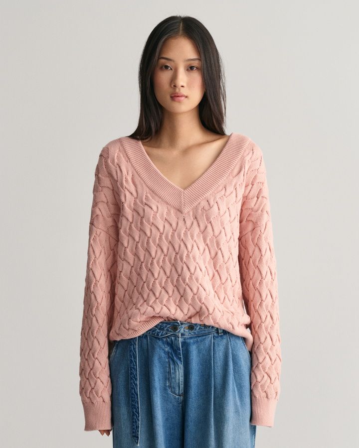 TEXTURED COTTON V-NECK