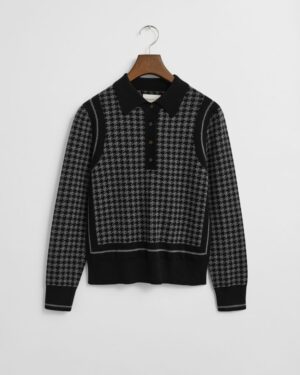 Houndstooth Jacquard Polo Sweater
