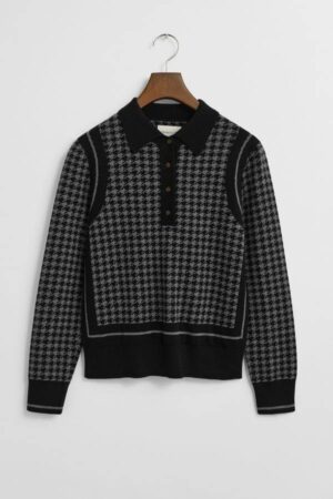Houndstooth Jacquard Polo Sweater
