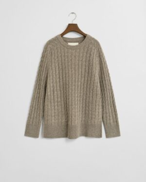 Wool Cable Knit Crew Neck Sweater