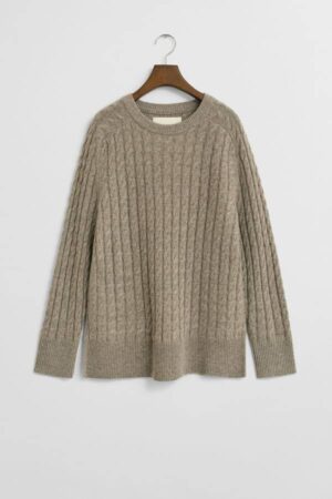 Wool Cable Knit Crew Neck Sweater