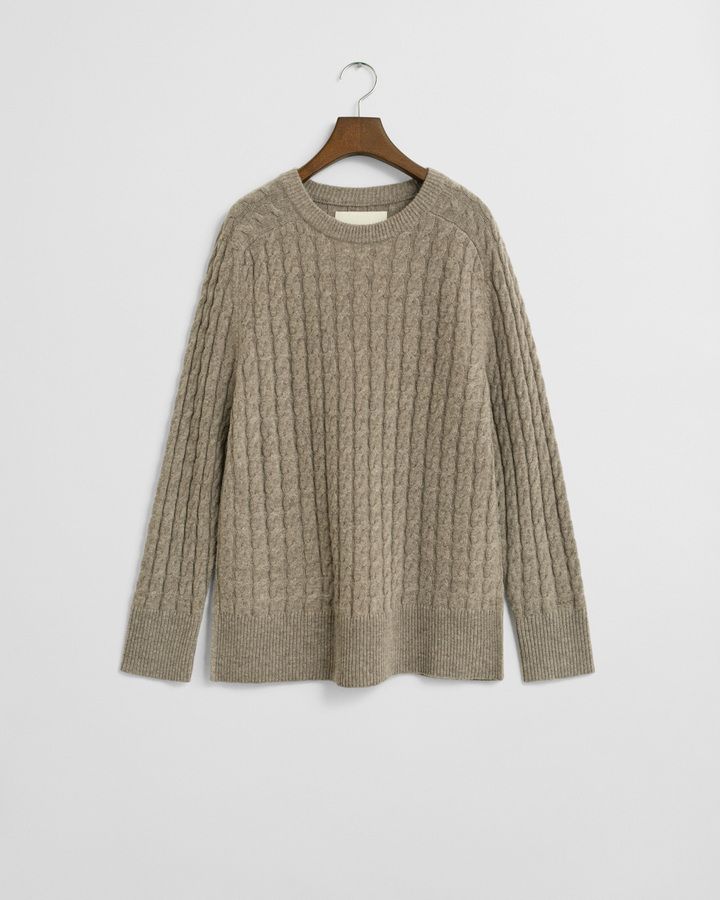 Wool Cable Knit Crew Neck Sweater
