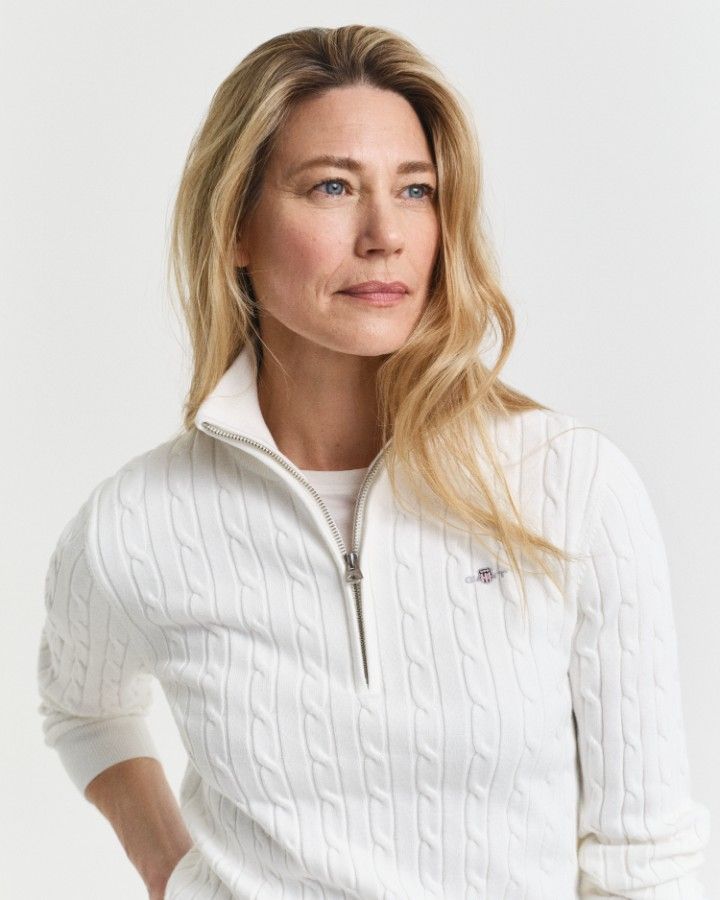 STRETCH COTTON CABLE HALF-ZIP