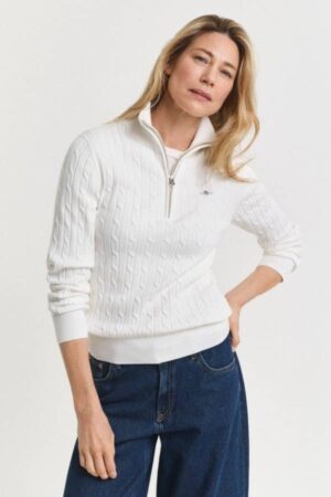 STRETCH COTTON CABLE HALF-ZIP
