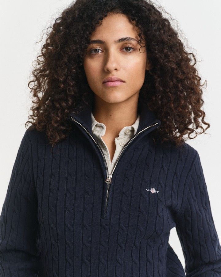 STRETCH COTTON CABLE HALF-ZIP
