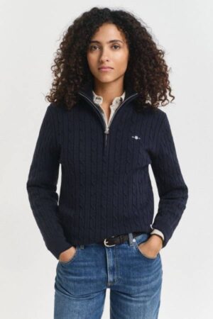 STRETCH COTTON CABLE HALF-ZIP