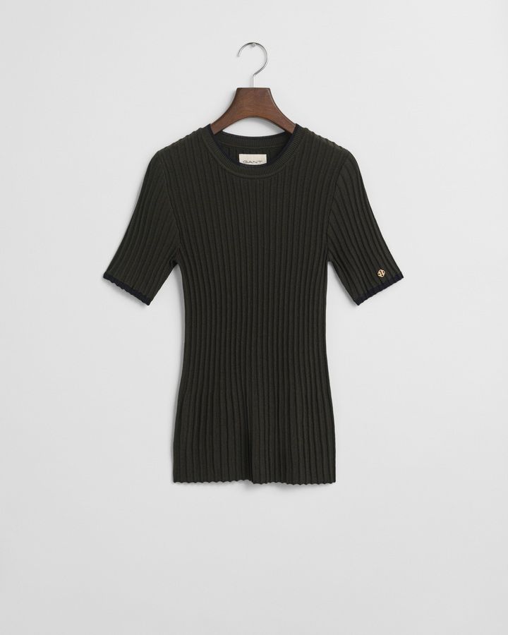 Contrast Ribbed Short Sleeve Sweater