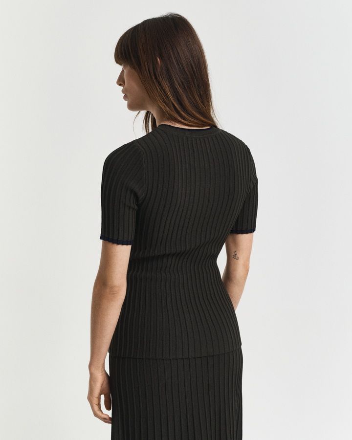 Contrast Ribbed Short Sleeve Sweater