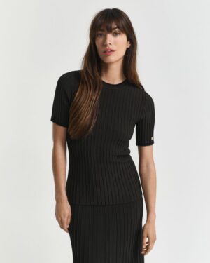 Contrast Ribbed Short Sleeve Sweater