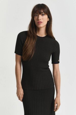 Contrast Ribbed Short Sleeve Sweater