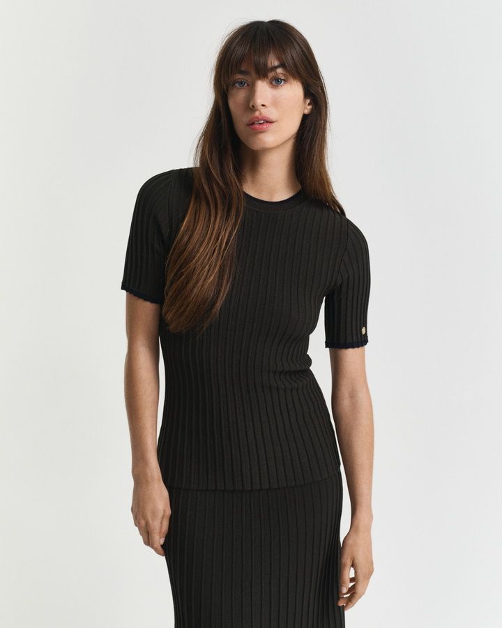 Contrast Ribbed Short Sleeve Sweater