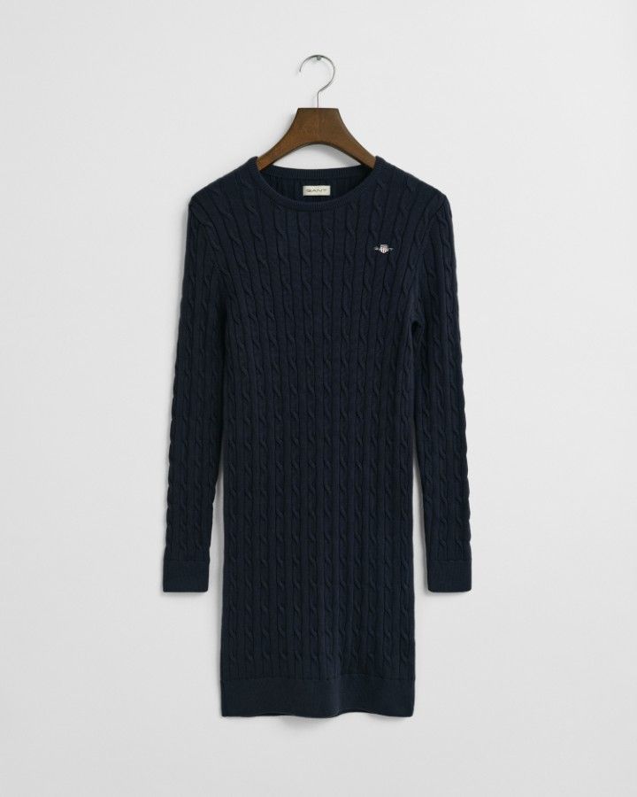 STRETCH COTTON CABLE C-NECK DRESS