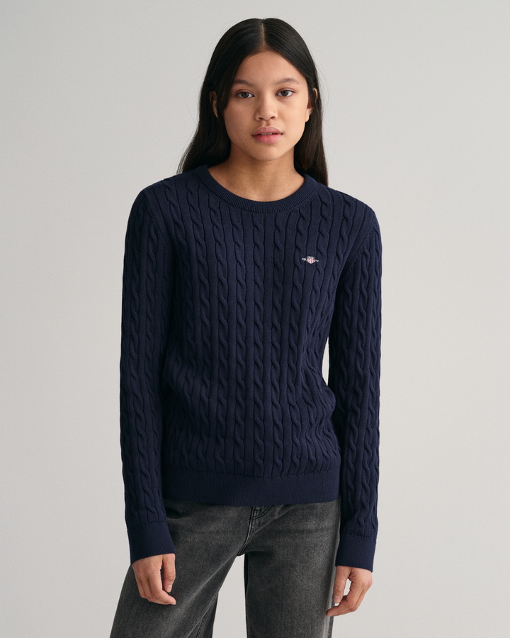 Teen Girls Shield Cotton Cable Knit Sweater