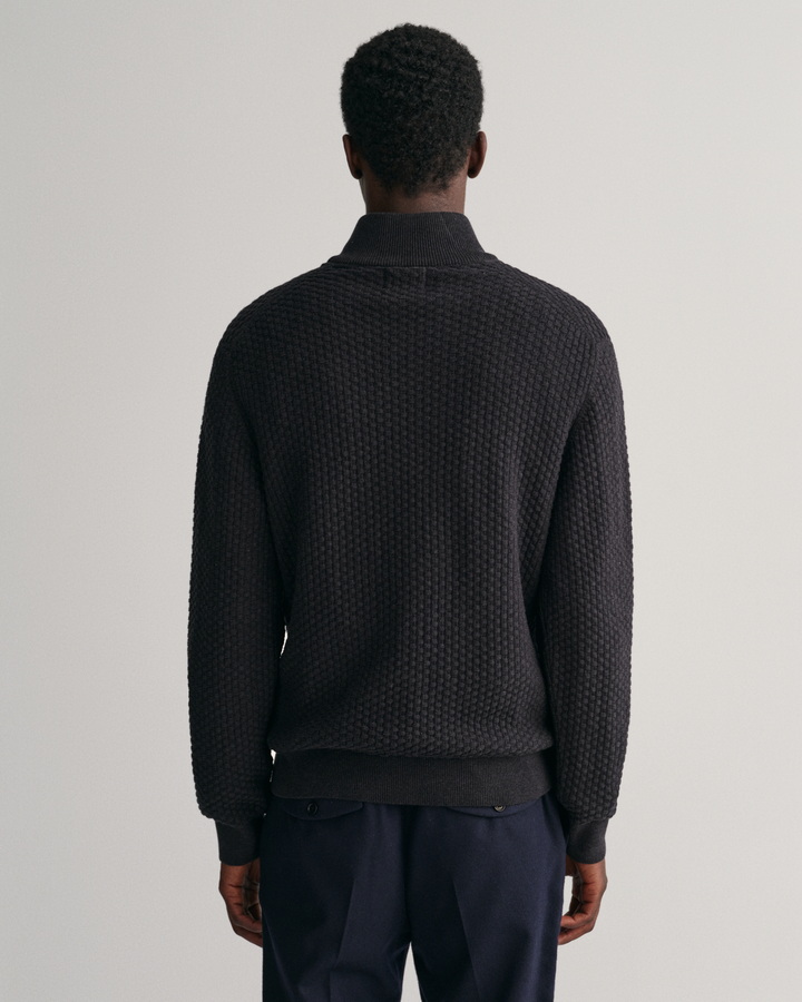 Textured Cotton Half-Zip Sweater