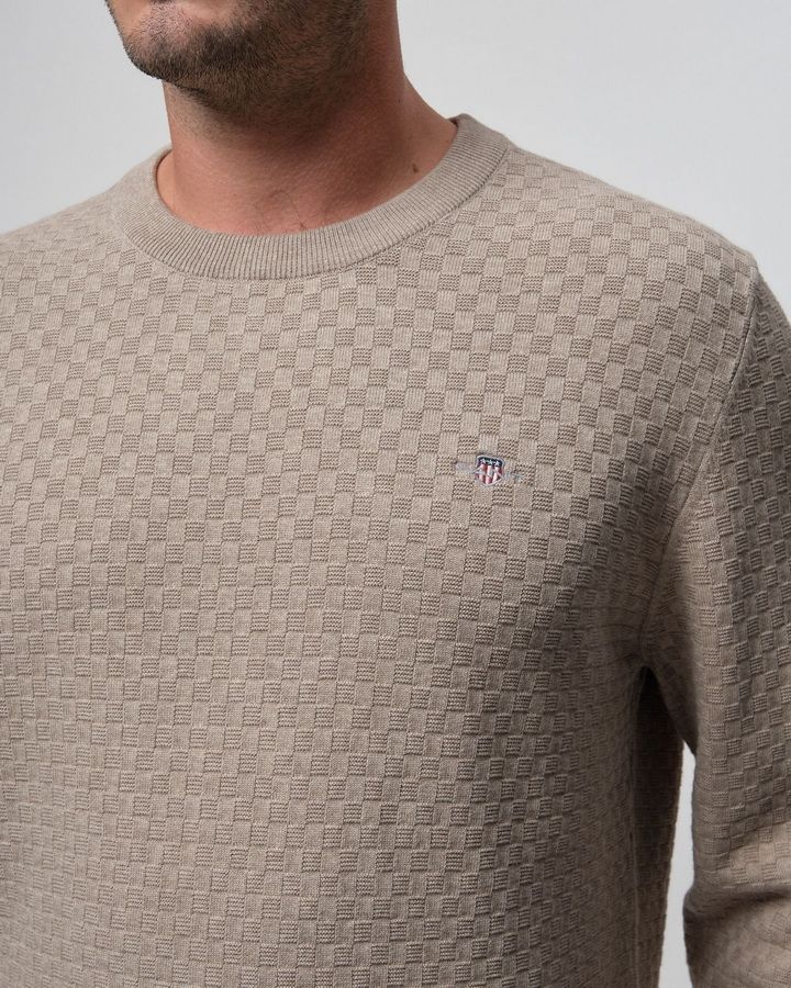 Micro Textured Crew Neck Sweater