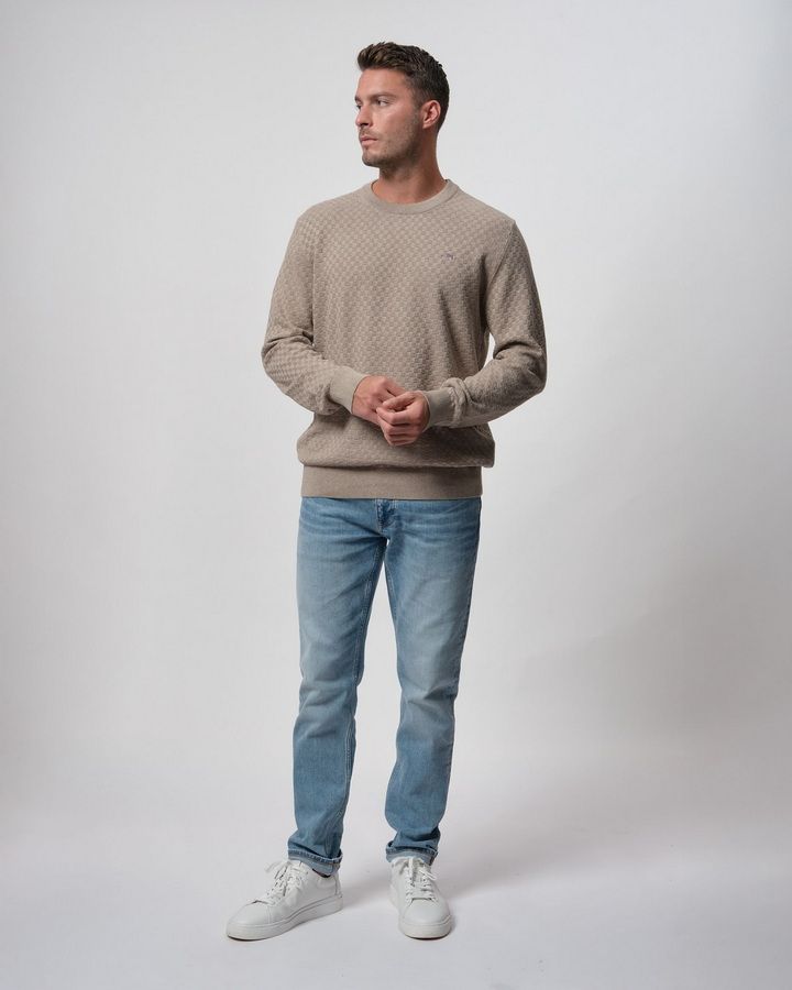 Micro Textured Crew Neck Sweater