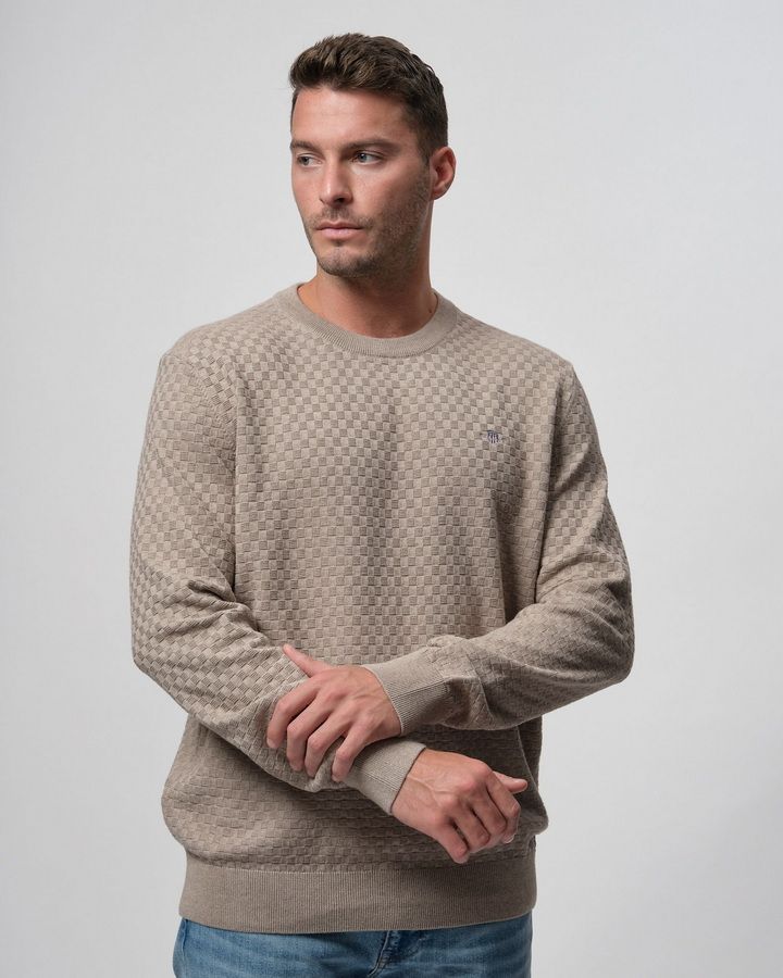 Micro Textured Crew Neck Sweater