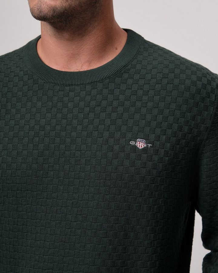 Micro Textured Crew Neck Sweater