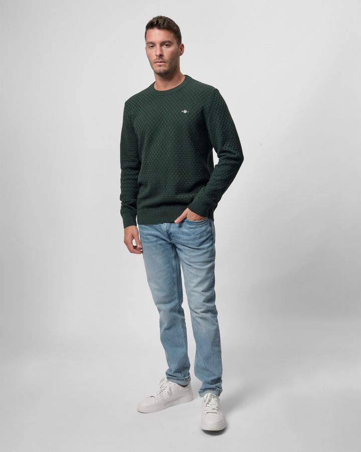 Micro Textured Crew Neck Sweater