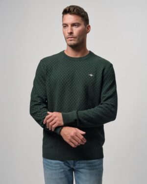 Micro Textured Crew Neck Sweater