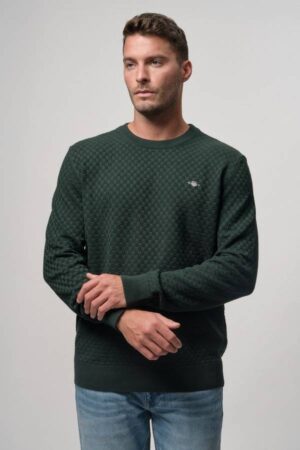 Micro Textured Crew Neck Sweater
