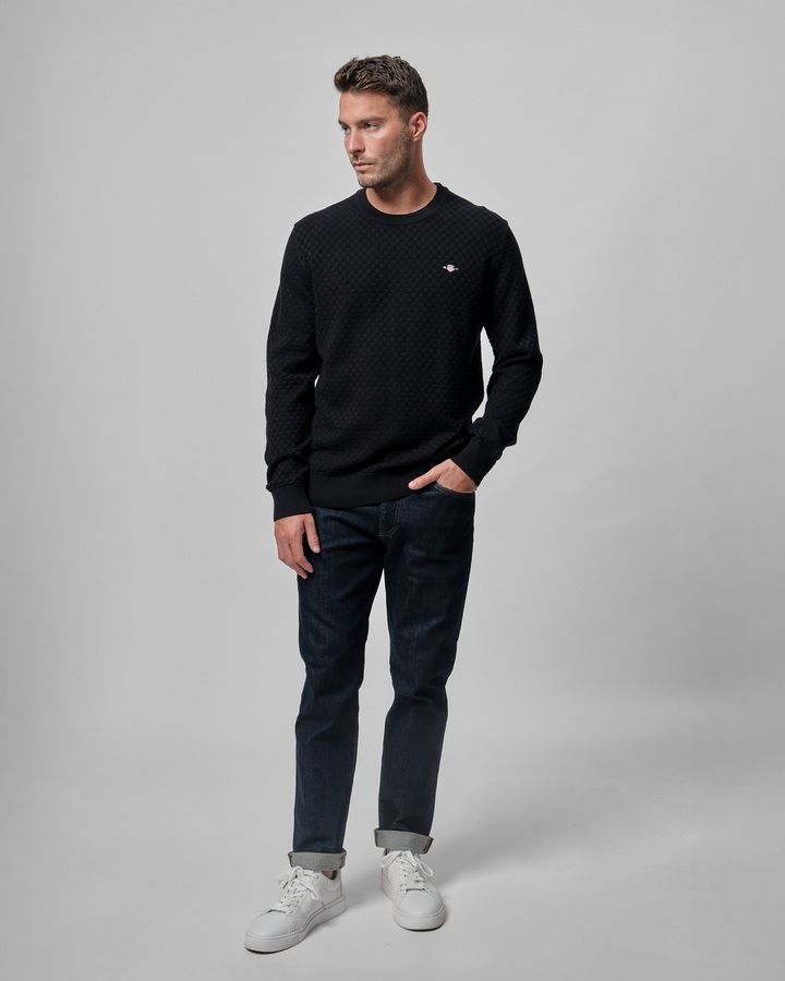 Micro Textured Crew Neck Sweater