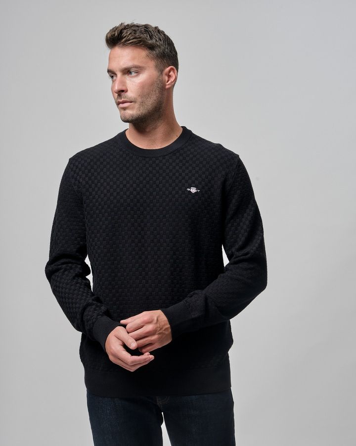 Micro Textured Crew Neck Sweater
