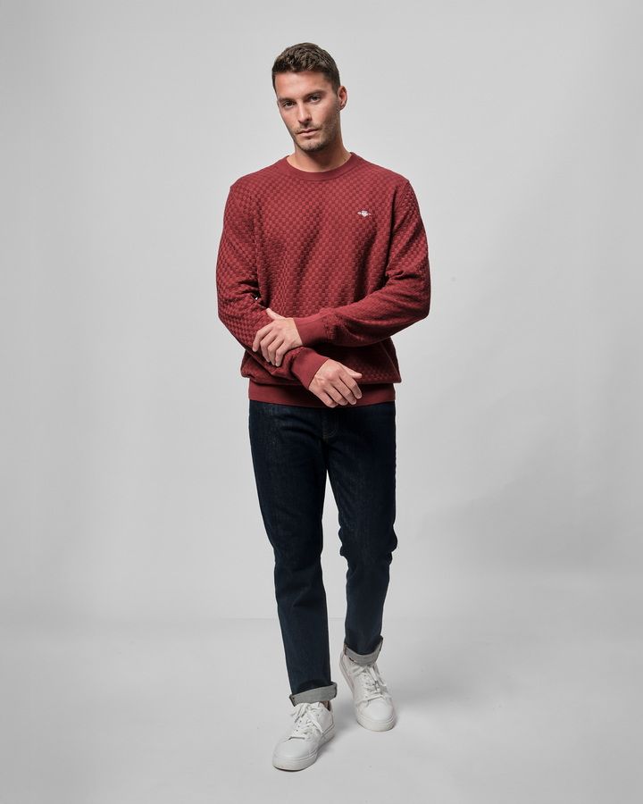 Micro Textured Crew Neck Sweater