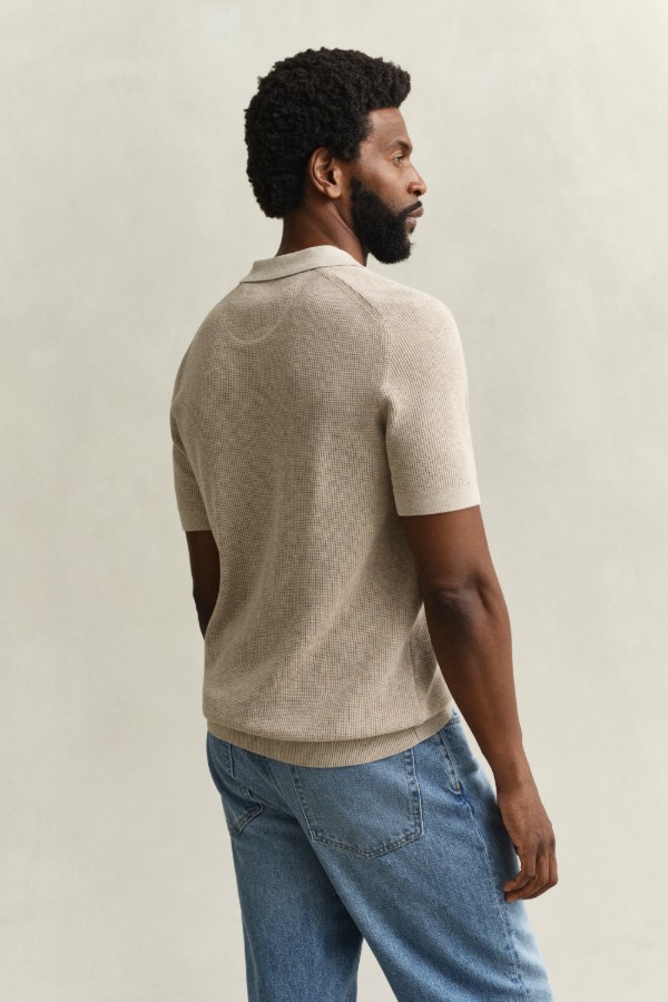 Textured Cotton Polo Sweater